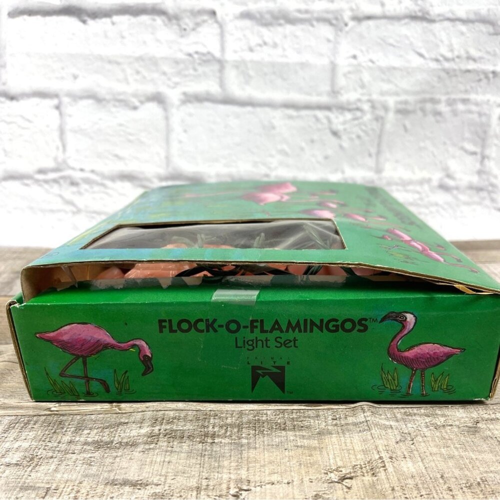 Pink Flamingo Flock Working String Light Set 10 Flamingo Lights Original Box VTG - Picture 11 of 14